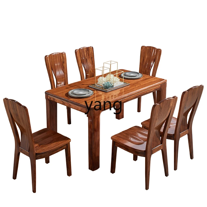 

LH Ebony Wood Dining Table All Solid Wood Rectangular New Chinese Style Household Round Table