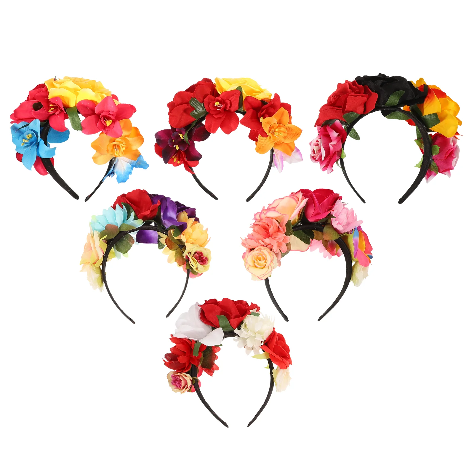 6 Pcs Halloween Headband Retro Festival Flower Crown Mexican Floral Goth Headbands for Fabric Day of Dead