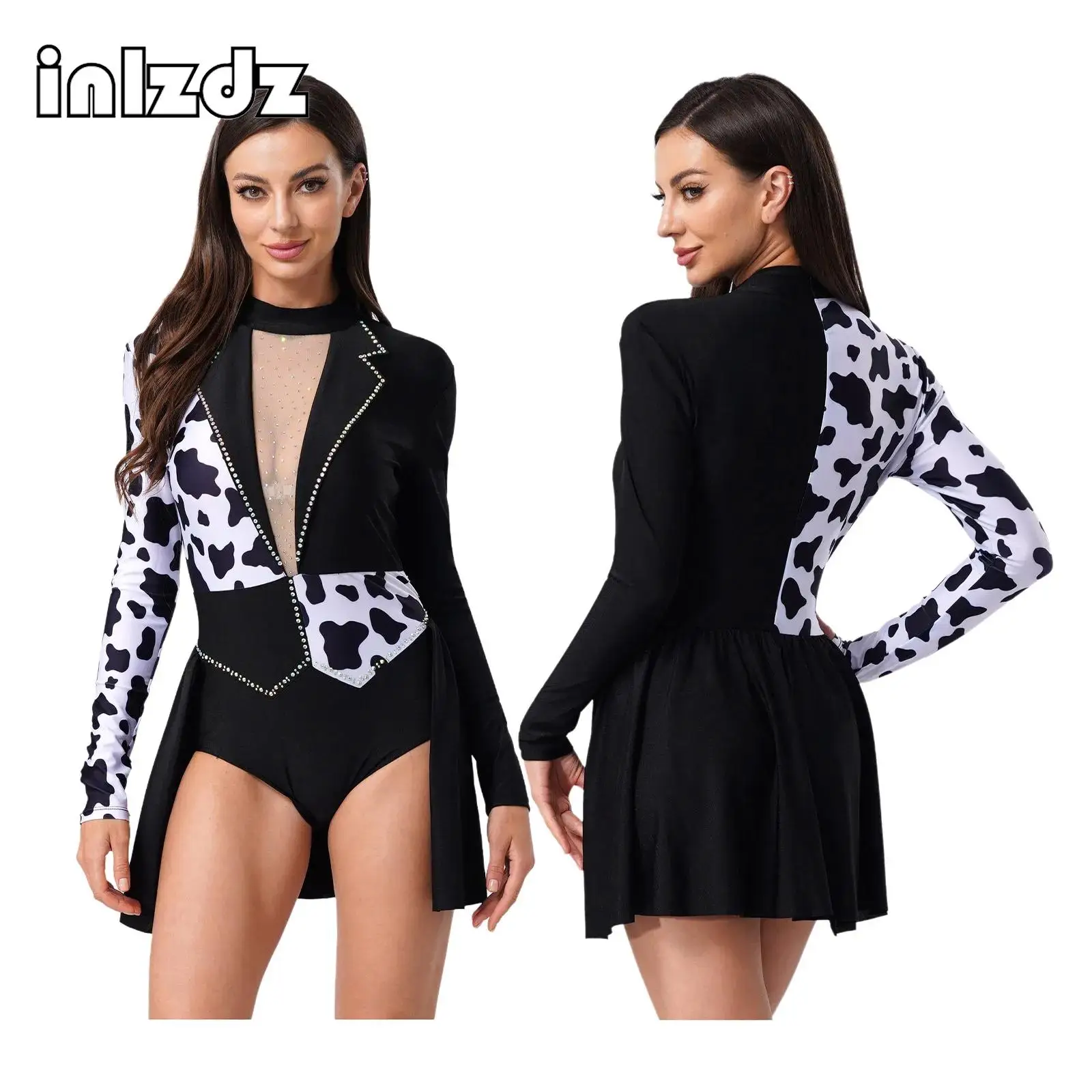 

Black Womens Sexy Slim Party Club Gothic Dresses Halloween Evil Clown Devil Witch Cosplay Costume Spotty Contrast Color Leotards