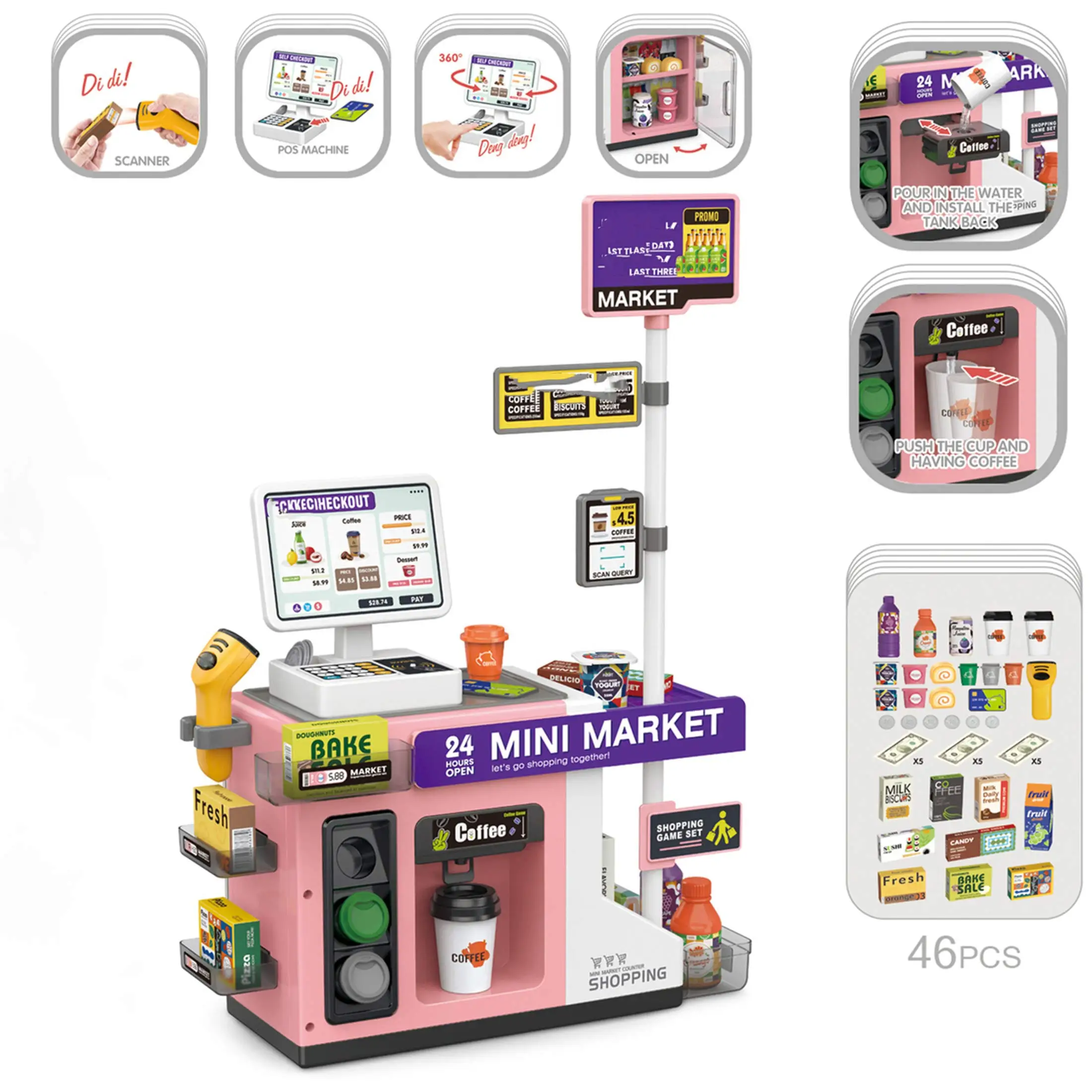 Children's Pretend Play Supermarket Shopping & Café Cash Register Toy