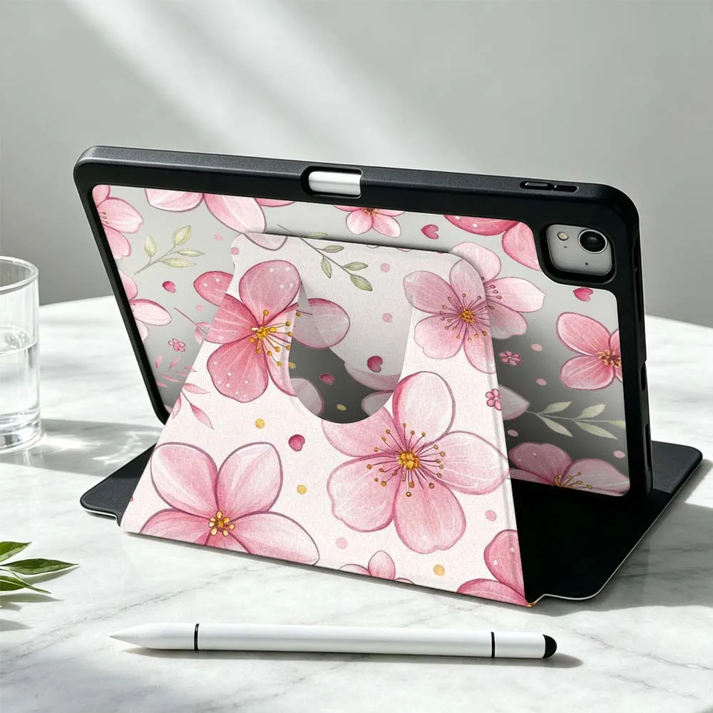 Beautifully Designed Flowers For iPad Pro Air mini 6 5 4 12th M5 M4 M3 M2 A16 A17Pro 360° Rotation Stylus Storage Tablet Case