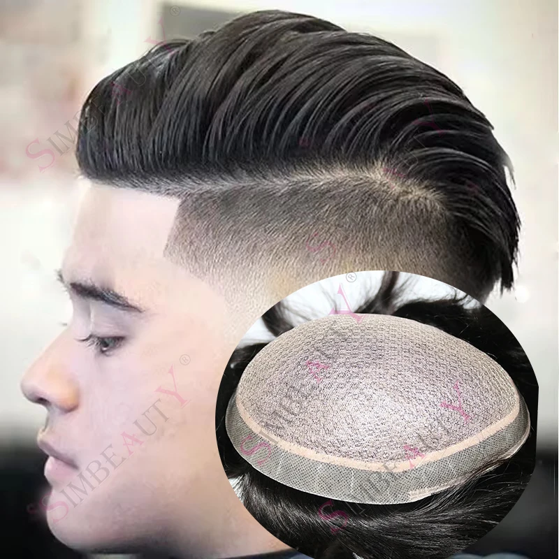 

M Lace Silk Base Diamond Net Men's Wigs 6" Male Hair SystemToupee Durable Natural Black 100% Human Hair Prosthesis Hair Units
