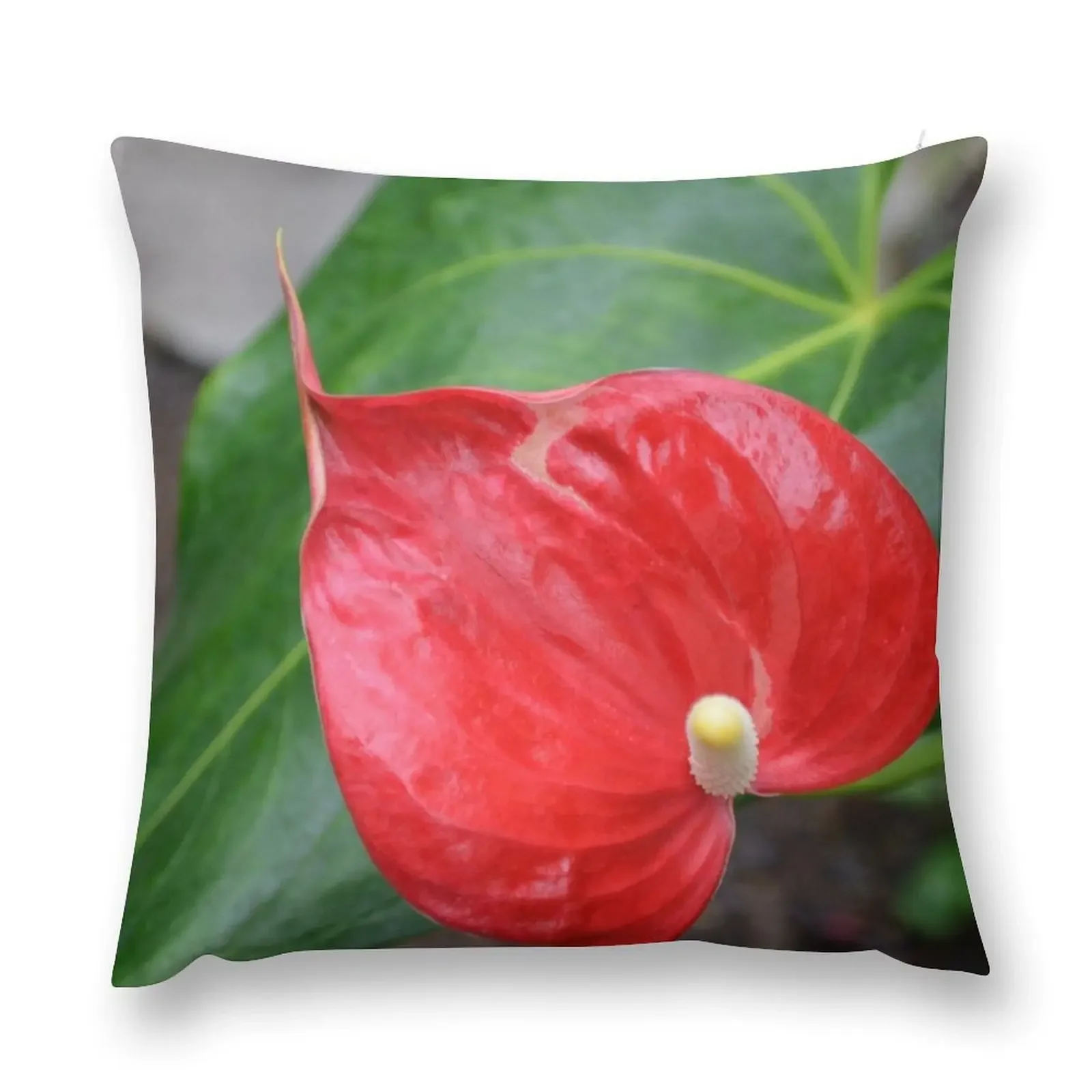 Red Heart Shaped Anthurium with Leaf Throw Pillow Bed pillowcases sleeping pillows pillow