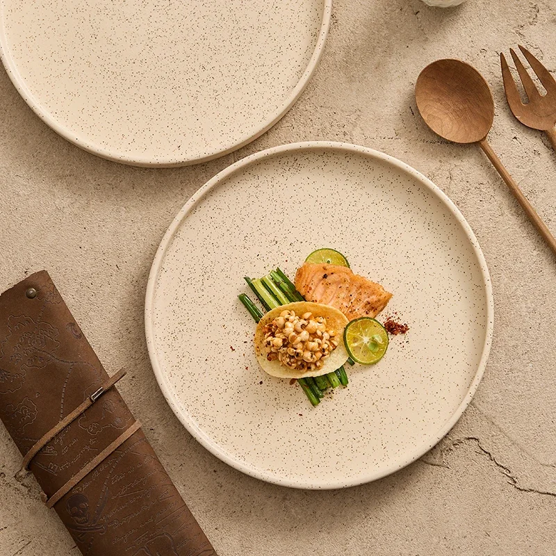 Western-style Steak Plate with Advanced Ceramic Scrub 8 Inches Household Dessert Breakfast Shallow Plate Restaurant Cake Tray
