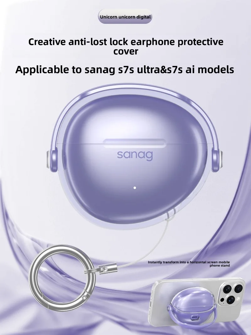 For Sanag S6S S7S S8S Anti-Loss Lock Clear Slim Shockproof Bluetooth Earbuds Case Soft Creative Cover with Cleaning Kit