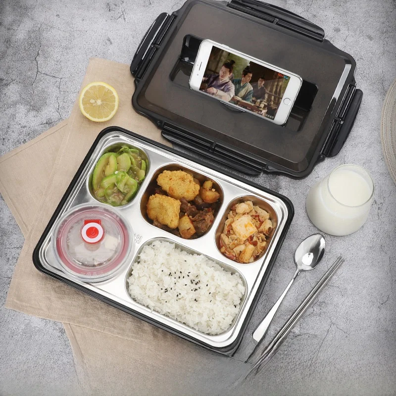 

Термоизолированный ланч-бокс из нержавеющей стали с тремя отделениями для офисных работников и студентов университета