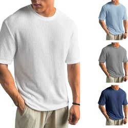 12 Colors New Summer Waffle Round Neck Short Sleeved T-shirt for Men's Short Sleeved Top Oversized