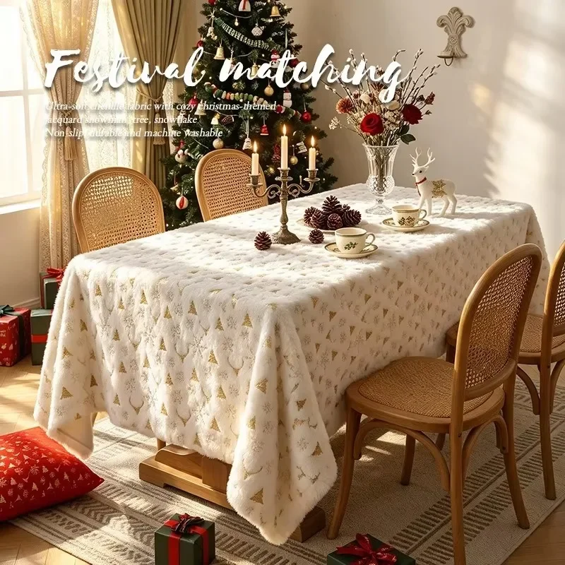 New Christmas Decoration Home Party Tablecloth Christma Thickening Plush Tablecloths Rectangular Circular Dining Table Cloth