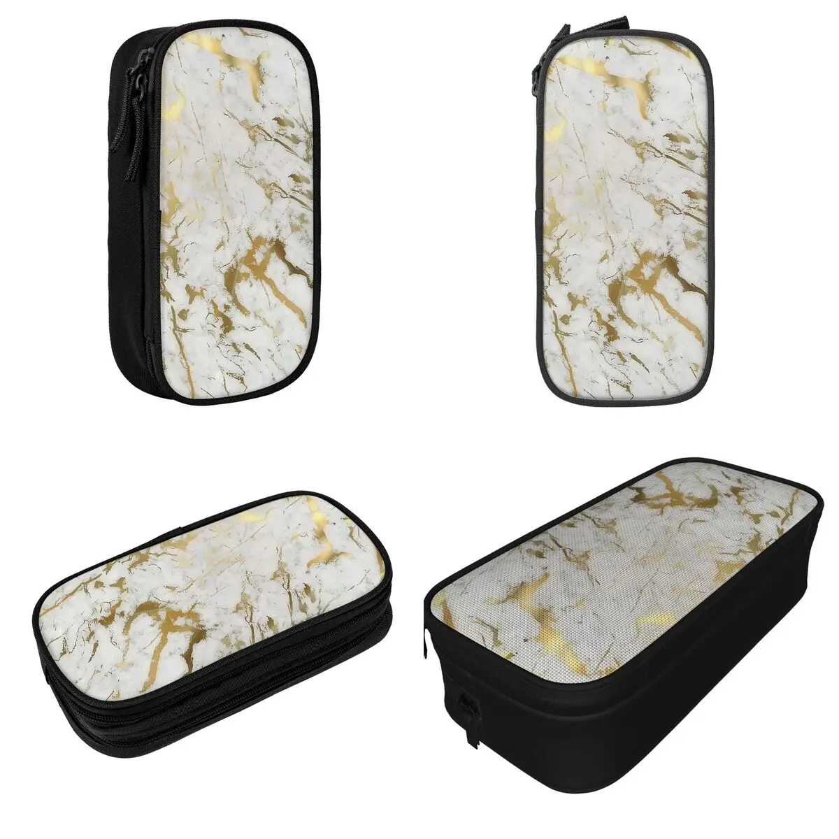 Gold Marble On White Pencil Cases Modern Geometric Graphic Pen Bag Student Big Capacity School Supplies Gifts Pencilcases