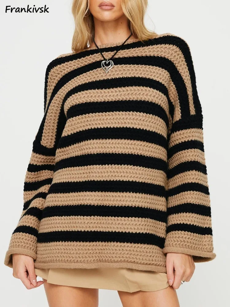 

Striped Vintage Sweaters Women Autumn Winter Loose Slouchy Long Sleeve High Street Korean All-match Pullovers Stylish Knitted