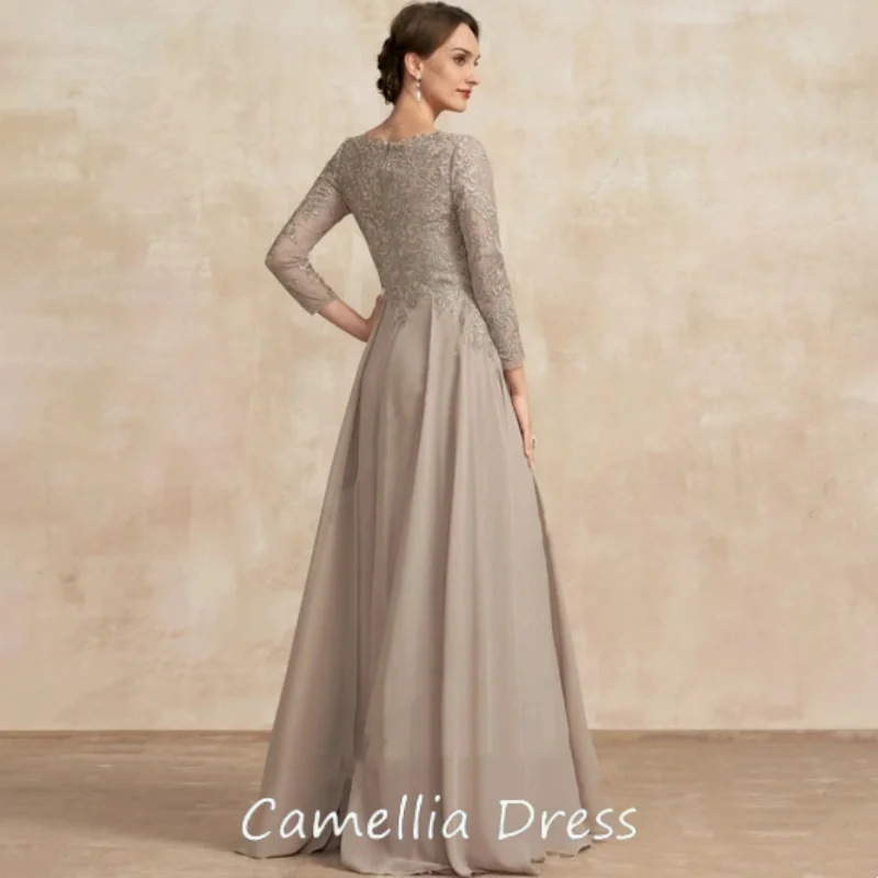 Chiffon Wedding Party Dresses with Lace Champagne Strapless Mother of Bride Dresses for Women Full Sleeve Robe De Soirée 2024