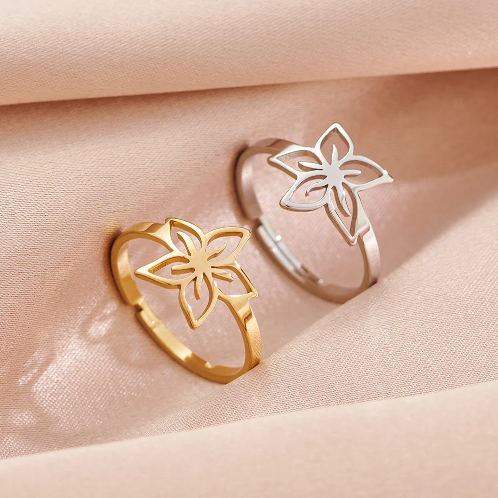 2024 new fashion Senshi small fresh stainless steel plum blossom flower ring ins female simple open ring accessory