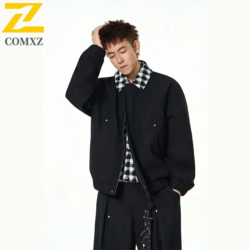 

COMXZ 2025 Мужская универсальная модная куртка, осенняя модная повседневная свободная посадка, стильная легкая дышащая дышащая ветровка