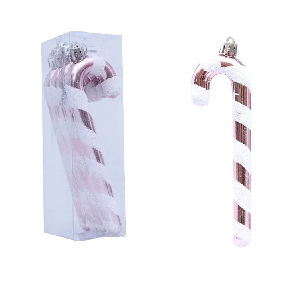 

4pcs Colorful Christmas Candy Cane Pendant Shatterproof Plastic Candy Cane Hanging Decor Electroplated Lollipop Cane Pendant