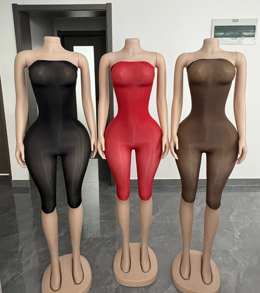 2026 Sommer Heißer Verkauf Damen Transparenter Off-Shoulder Mesh Jumpsuit Rückenfreier Bodycon Capri Unitard Sexy Clubwear Playsuit – Detail 1
