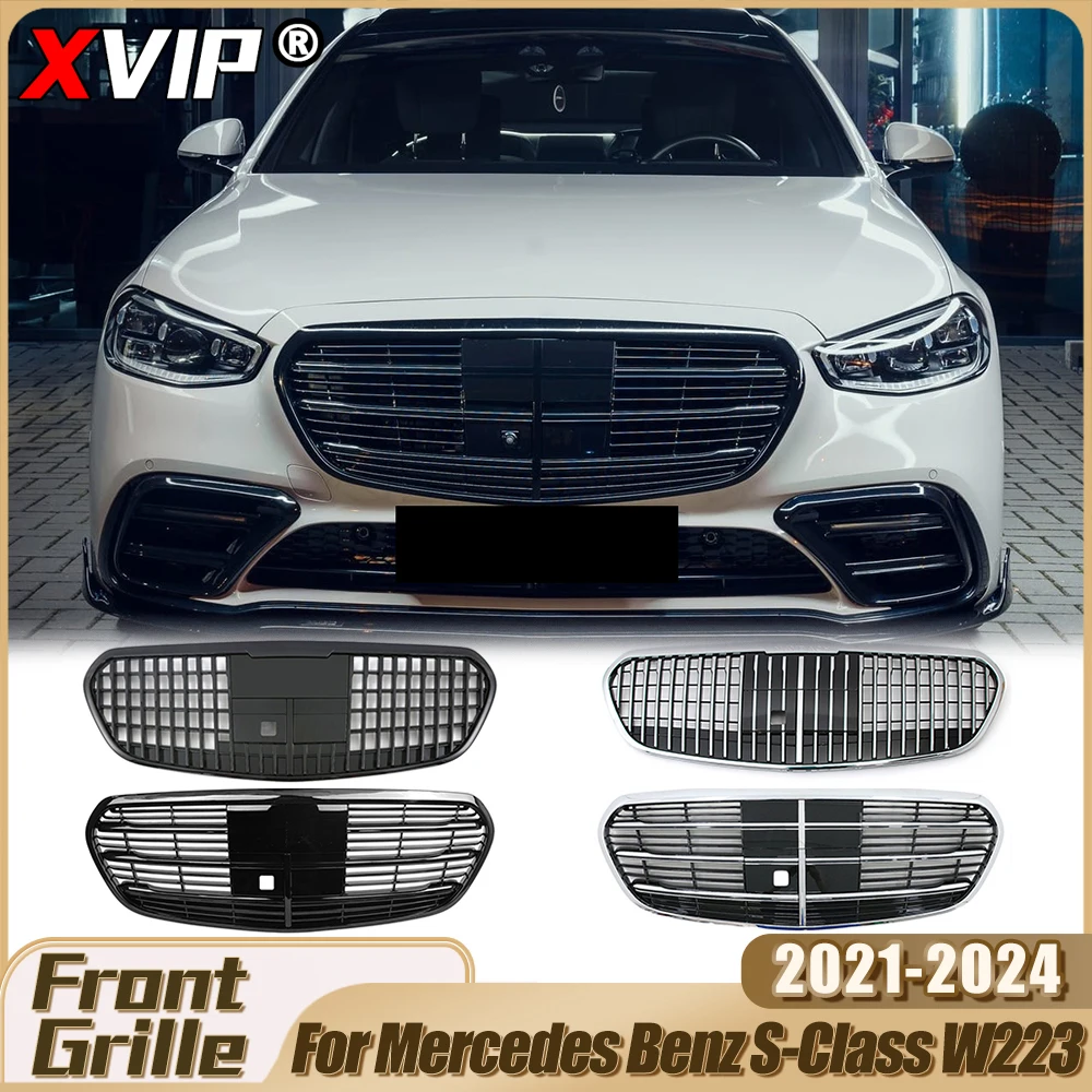 

XVIP Mesh For Mercedes Benz S-Class W223 S450 S500 S580 2021-2024 Glossy Black Maybach Style Front Bumper Grille AMG Style Grill