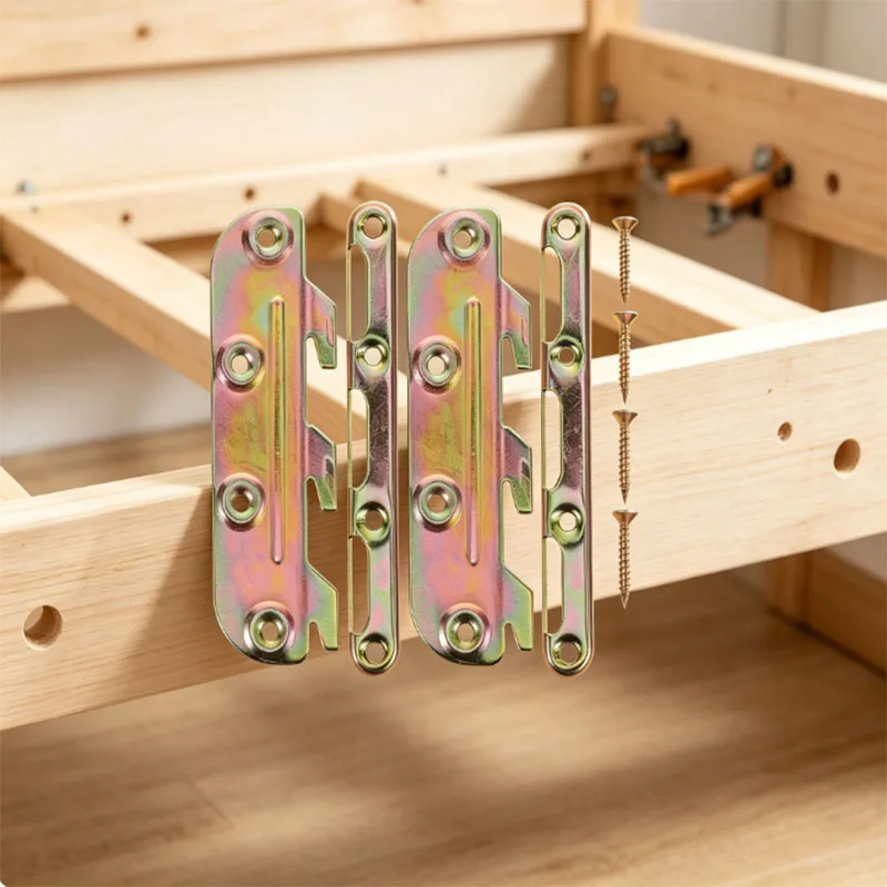 2 Sets Bed Frame Hardware Connector Bed Rail Brackets Frame Fasteners Attachment With Mounting Screws For Headboards Footboards