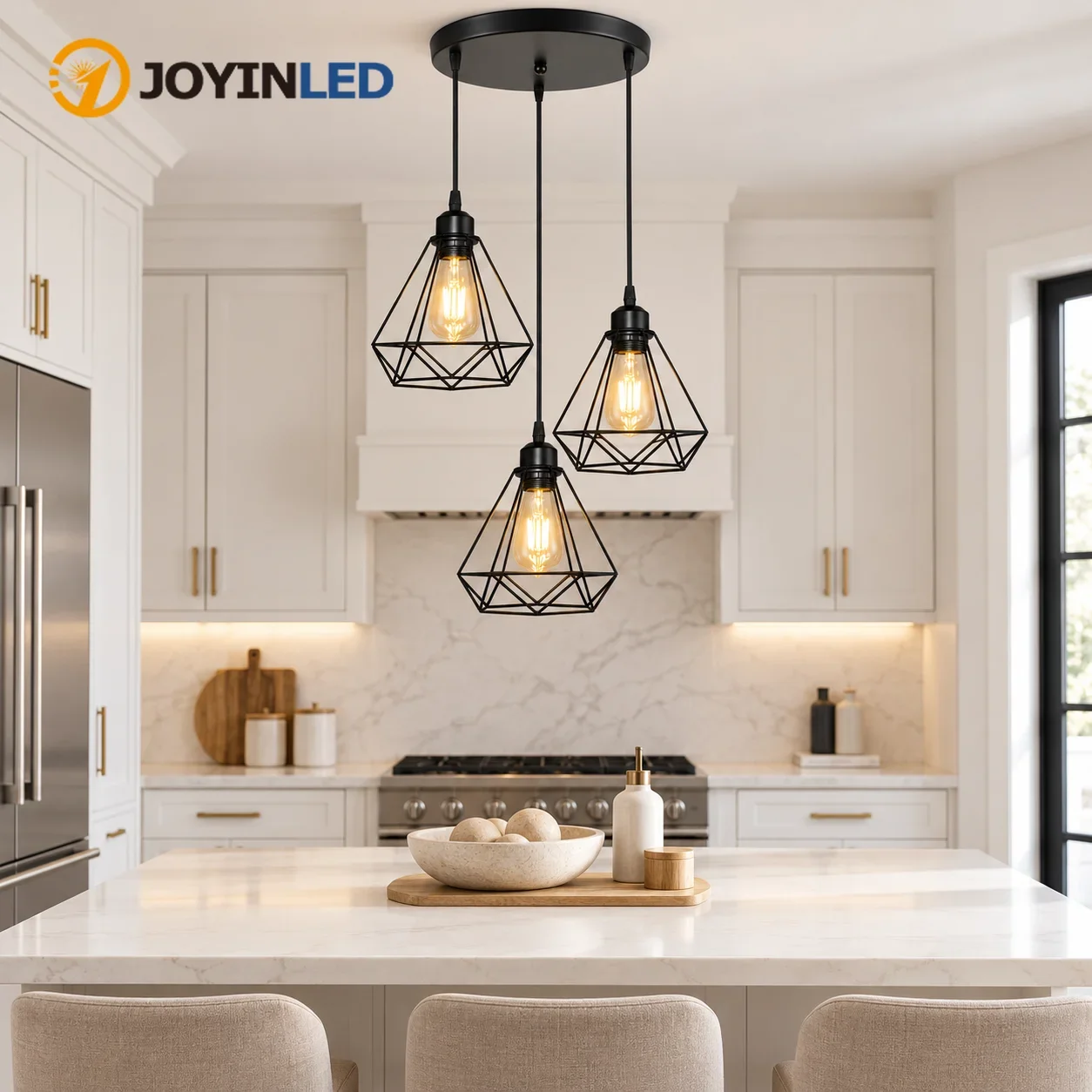 JOYINLED 3 Head Vintage Industrial Ceiling Hanging Light Shade Loft Style Metal Ceiling Pendant Lamp for Kitchen Island E27
