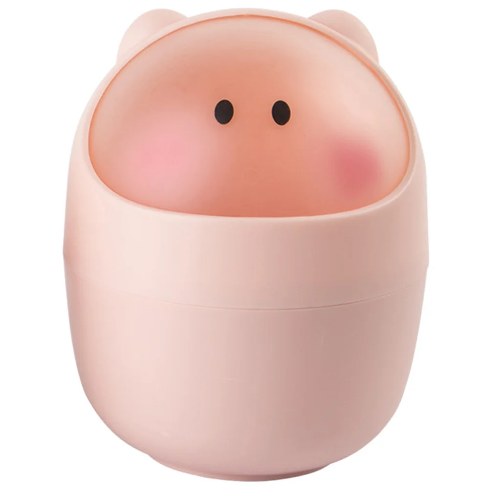 

Rubbish Bin Flip Trash Can Junk Case Mini Trashcan Tiny Pink Plastic Creative Desktop with Lid