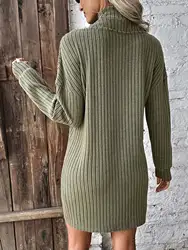 2024 new women's dress old long sleeve hollowed-out ribbed belt knitted interstrip loose casual women's dress