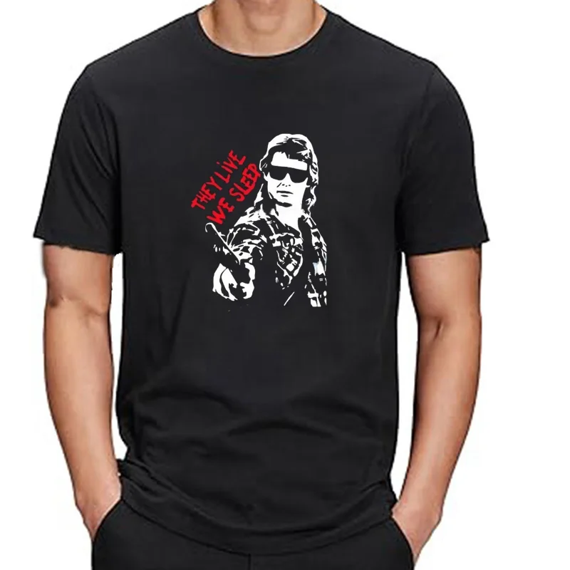 T-shirt homme noir et blanc, streetwear rétro, à la mode, They Live, Roddy, Piper, John Carpenter, Movie zones me, 2024