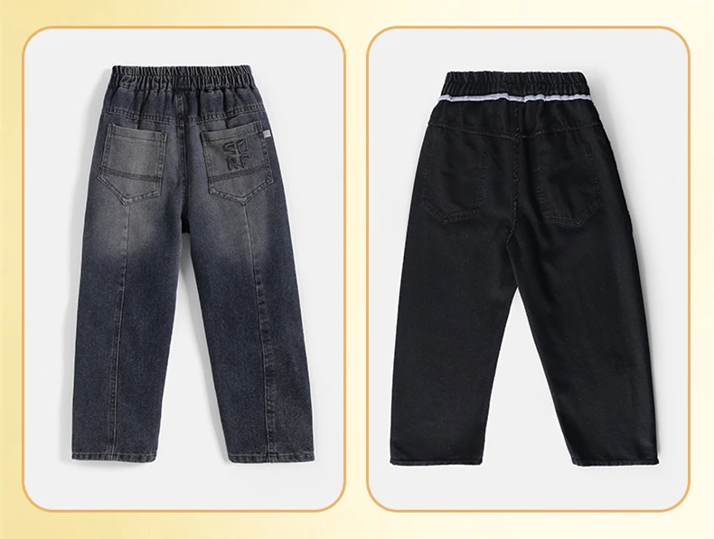 Neue, modische schwarze Jeans für Jungen, lockere, gerade geschnittene Haremshose für Kinder, Cargo-Jeans mit Taschen, Größe 5-14. – Detail 9