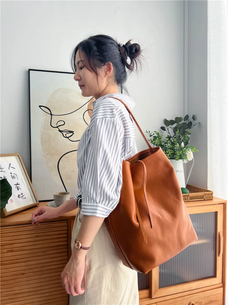 Simple Vintage Designer Handmade Genuine Leather Women's Shoulder Bag Outdoor Fashion Luxury Real Cowhide Female Underarm Bag