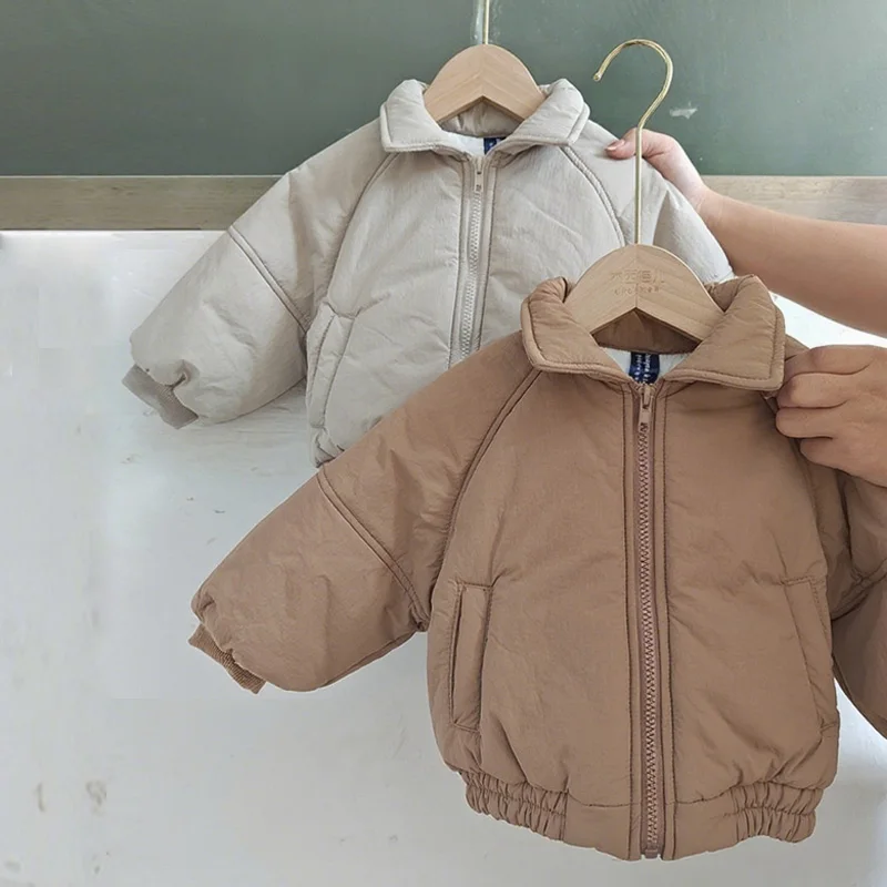 

Boys Girls Autumn Jackets Winter New Children Cotton Coats Kids Solid Color Cardigan Toddler Toddler Turn-down Collar Outerwear