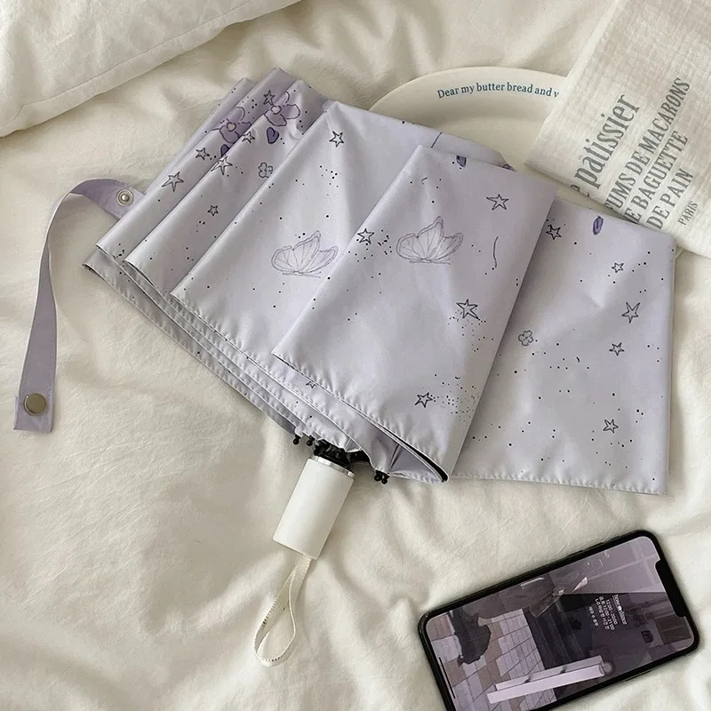 

Butterfly Compact Umbrella UPF50+ UV Protection Waterproof Foldable for Outdoor Daily Use Women Lightweight Rain & Sun Umbrella