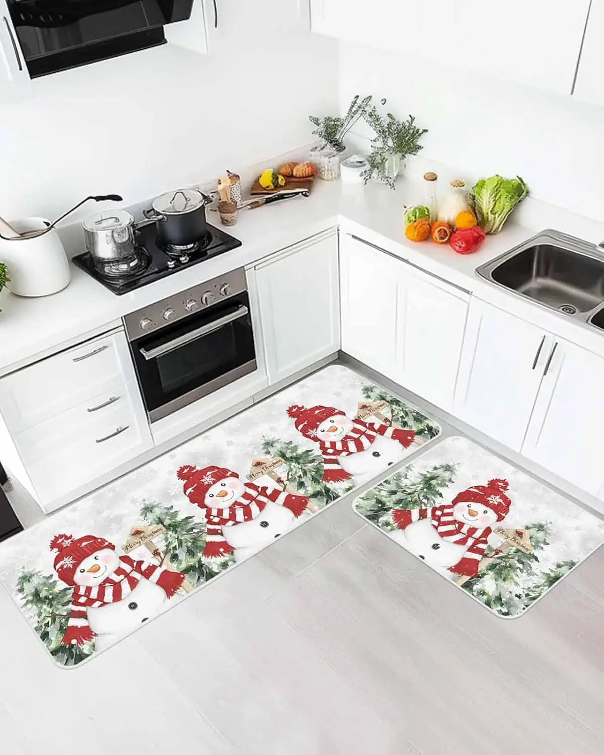 

Christmas Snowman Snowflake Xmas Tree Kitchen Mats Decor Winter Xmas Non Slip Corridor Balcony Rugs Bath Doormat Foot Mat Decor