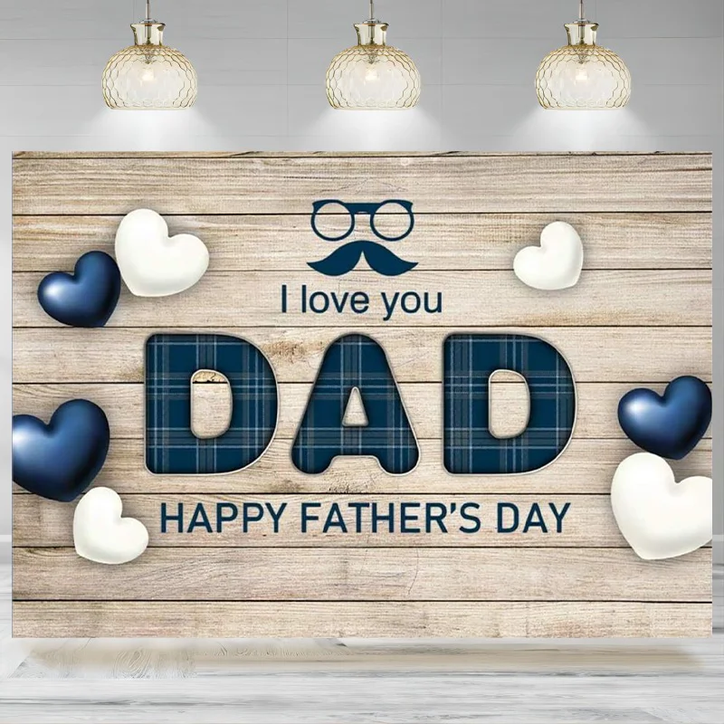 Father’s Day Photo Backdrop Rustic Wooden Blue White Heart Photography Background Theme Party Banner Decorations Photographic