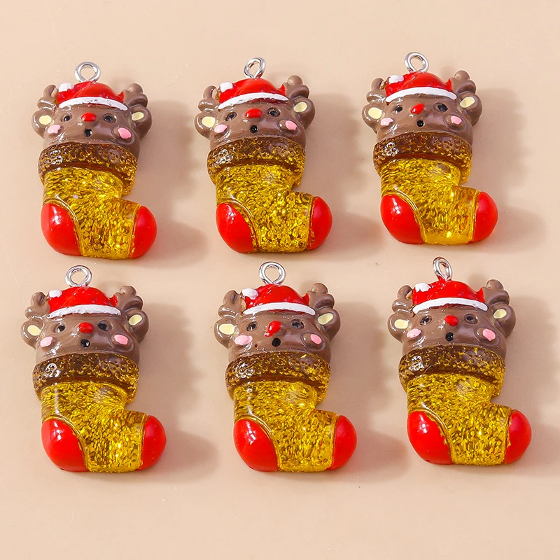 10 Stück niedliche Weihnachtsanhänger aus Kunstharz mit Weihnachtsmann, Rentier und Baum für die Herstellung von Halsketten, Ohrringen, DIY-Bastelarbeiten und Schmuckzubehör – Detail 40