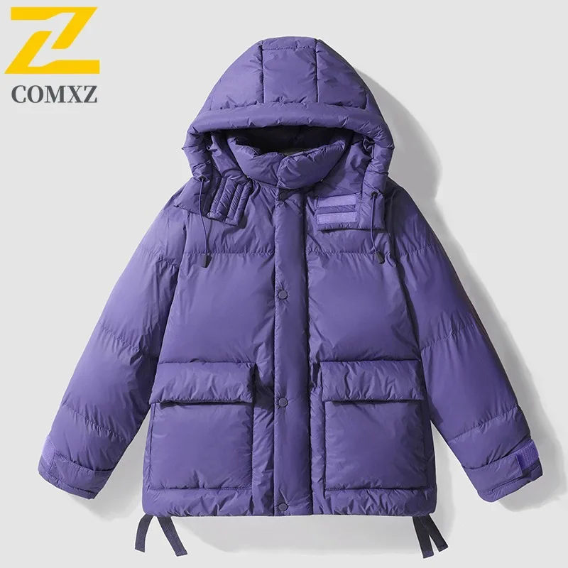 

COMXZ Winter New Cotton Coat Men Leisure Hooded Riding Windproof Parker Coat Trendy Solid Color Windproof Casual Outerwear