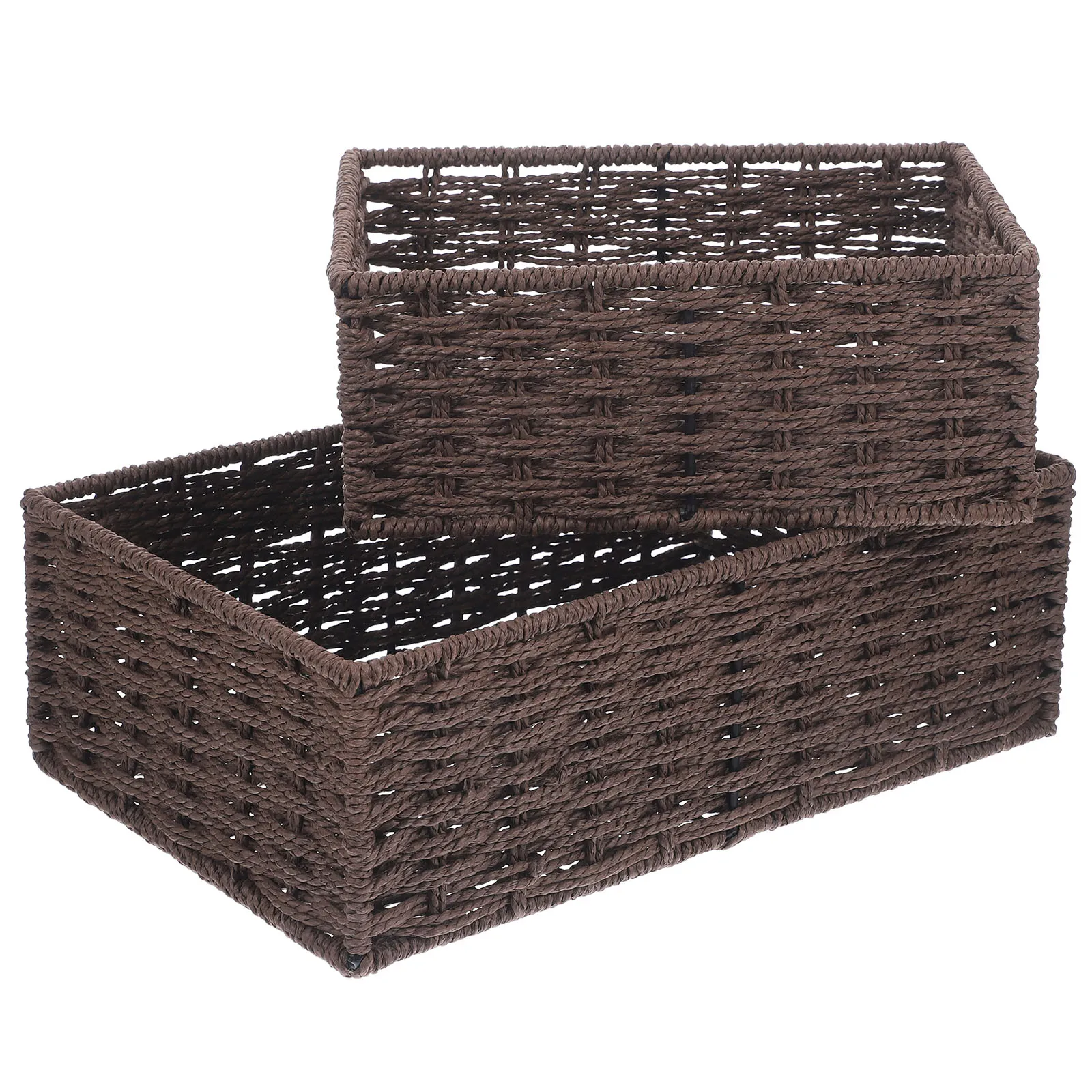 

2pcs Woven Storage Baskets Rectangular Paper Rope Organizer For Table Shelf Desktop Sundries Holder Home Decorative Basket