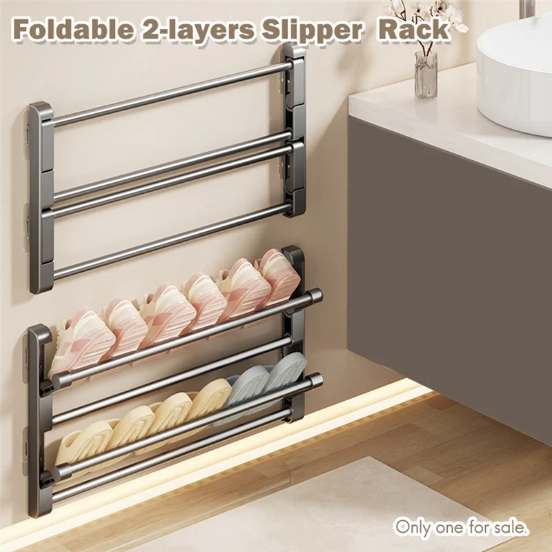 

A93E-Настенная полка для тапочек в ванной комнате, неперфорированная двухслойная складная вешалка для обуви, стеллаж для хранения
