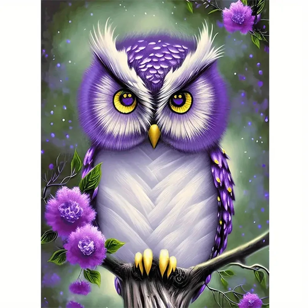 

DIY 5D Full Drill Diamond Embroidery Animal Cross Stitch Purple Owl Diamond Painting Set Art Craft For Wall Decor Surprise Gift