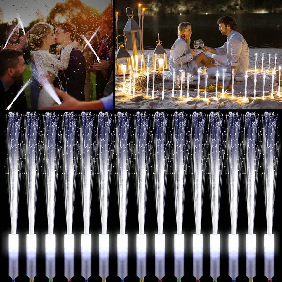 12PCS LED Light Up Bracelets and 12PCS LED Fiber Optic Stick 3 Light Modes Glow in The Dark Party Concert Supplies Wedding Gifts