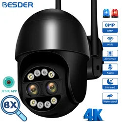 8MP WiFi Camera 8X Digital Zoom AI Human Detection Outdoor CCTV Video Wifi Surveillance Camera Security Protection PTZ IP Camera