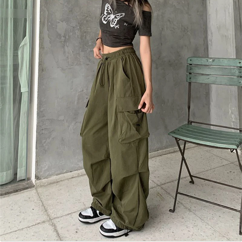 American-Style Retro Workwear Casual Pants All-Match Straight Dape Large Pocket Leg Trousers Loose Wide-leg Pants For Women 2024