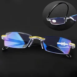 Diopter +1.0 +1.5 +2.0 +2.5 +3.5 +4.0 Frameless Anti-blue Light Reading Glasses Women Men Ladies Presbyopia Eyewear Frames