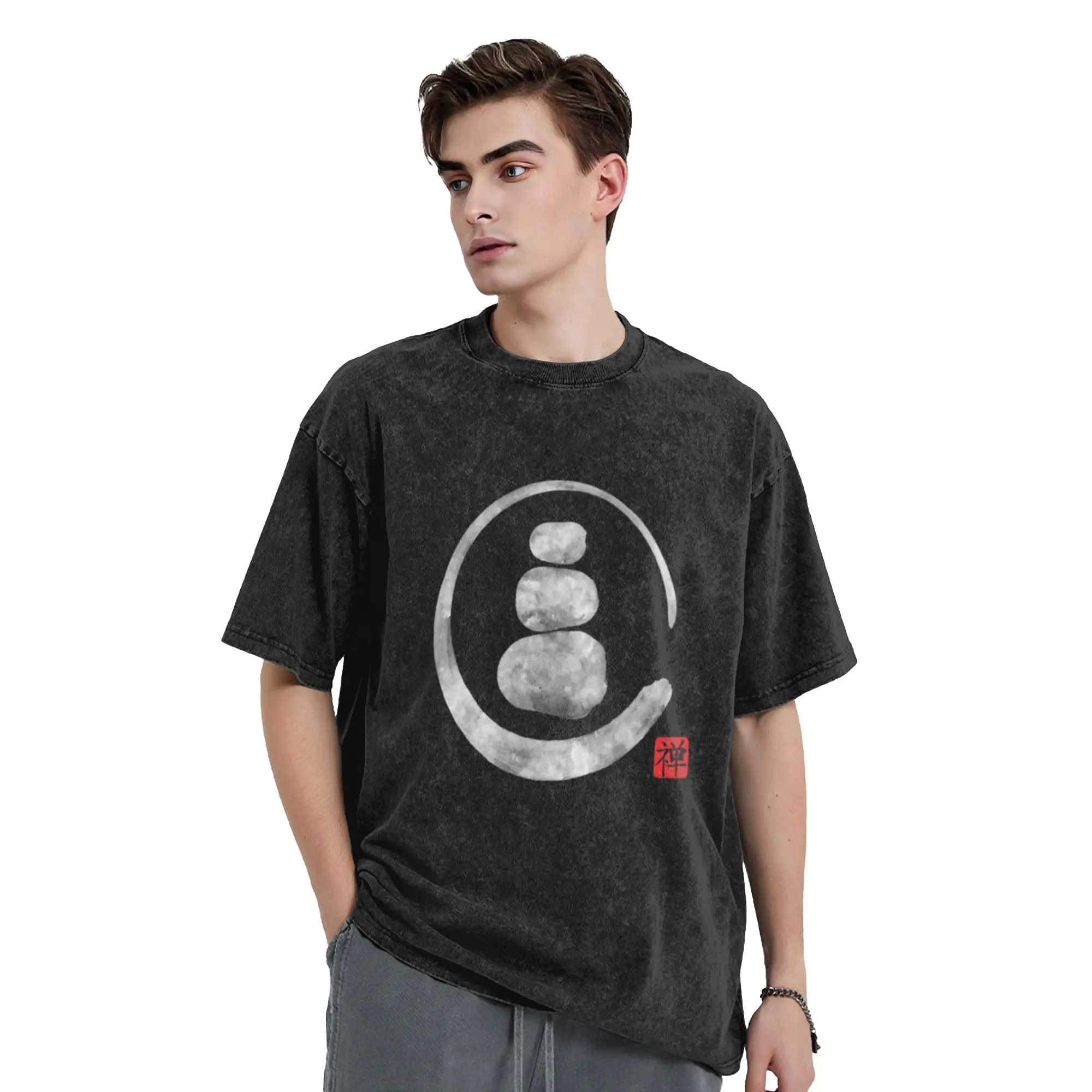 Zen Enso Circle and Zen stones  Classic Stylish A Washed T Shirt Men's Women's Oversized Cotton Tees Tops