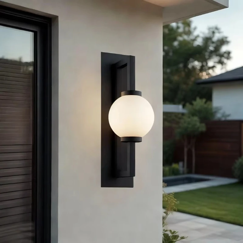 

Waterproof opal glass outdoor wall lamp with bright lighting bulb for garden balcony hallway aluminum base