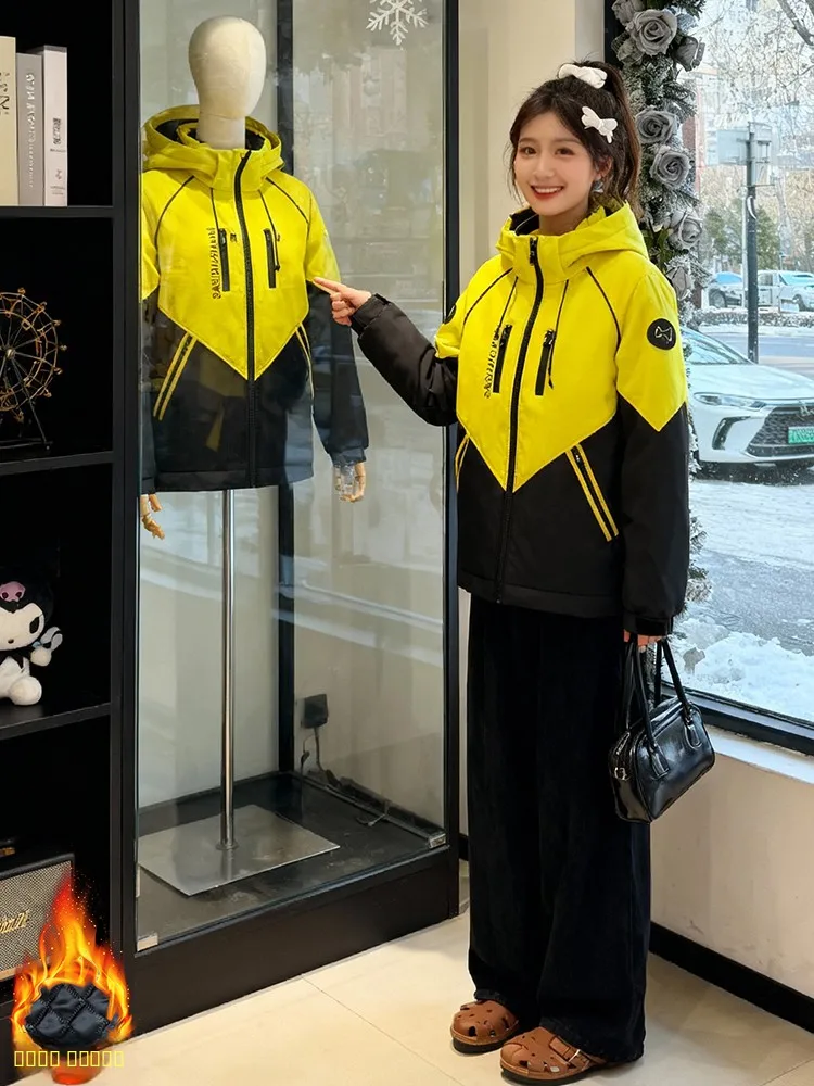 

Thiened Cotton Jaet ort Casual Sle Women's Faionable Winter Outerwear Warm Zipper Closure Hooded Color Coat