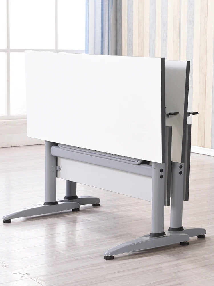 Folding Training Conference Table and Chair Combinação, Tutorial Classe Strip Flap Side Wheeled Trolley, Student Desk Movement