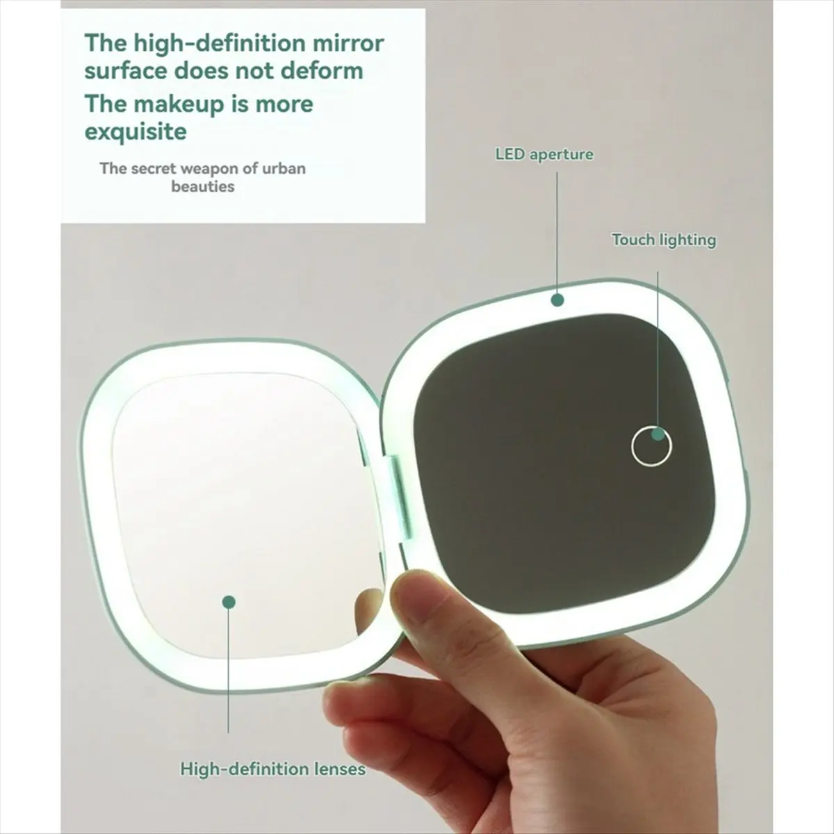 wilwill Portable Compact Mirror with Lights 5X Magnifying Pocket Mirror for Travel Dual LED Travel Mirror with 3 Color Modes