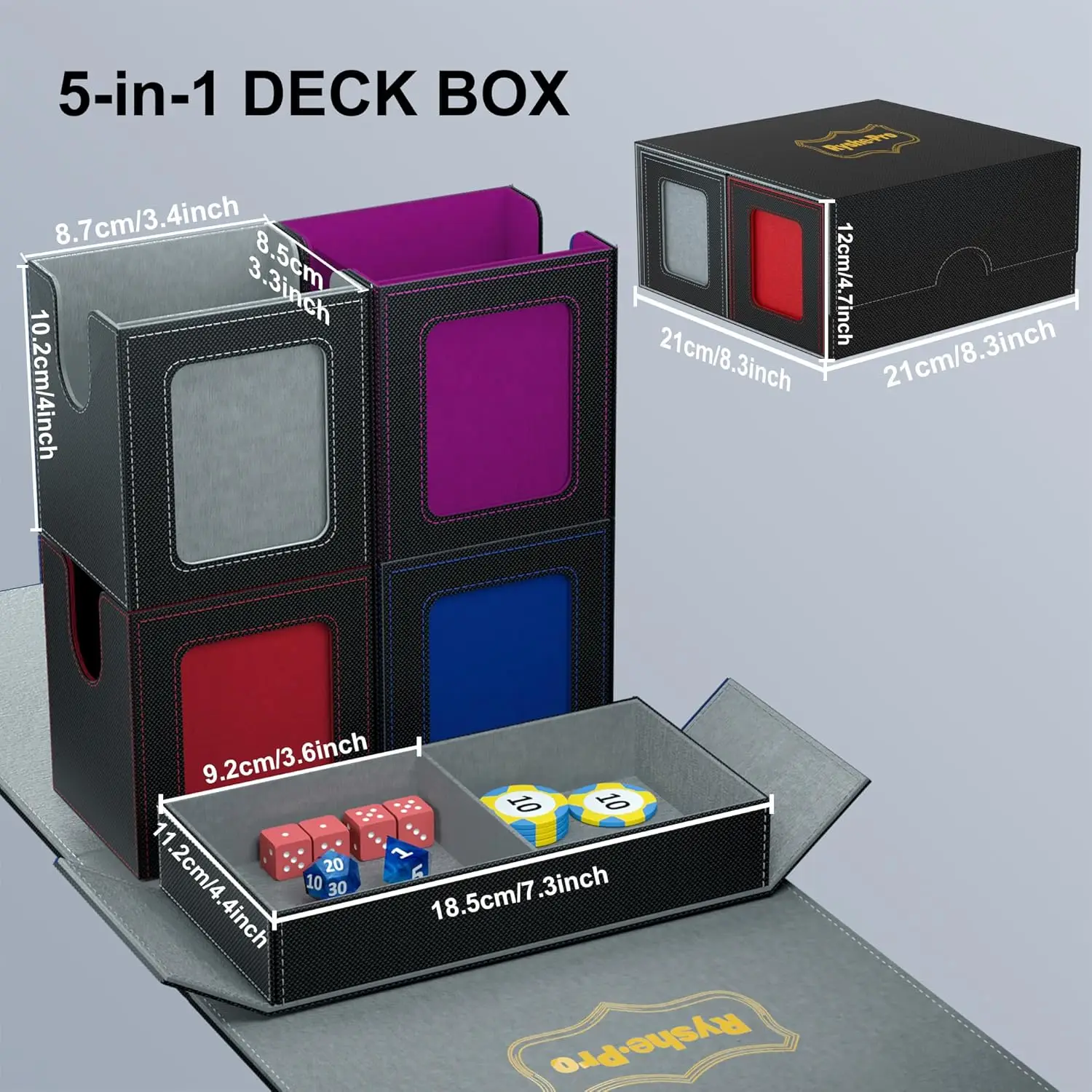 5 in 1 Trading Card Storage Deck Box for MTG TCG PKM 4 Deck Cases