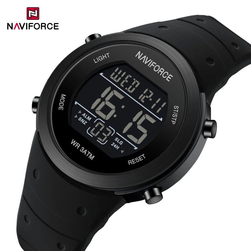 

NAVIFORCE Роскошные ЖК-цифровые спортивные часы для мужчин, модный повседневный будильник, 30 м, водонепроницаемый силиконовый ремешок, электронные наручные часы