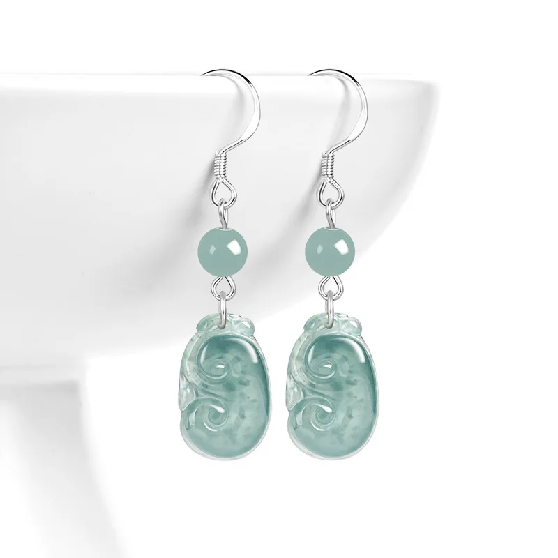 

Natural A-grade Jade Blue Water Ruyi Earrings S925 Silver Ice Jadeite Fashion Women's Gifts Earrings Jewelry Drop Shipping