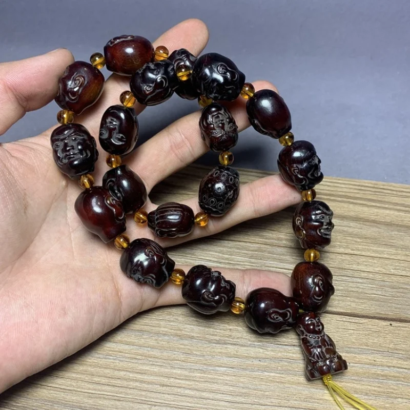 Antique Tibetan Yak Horn , Double-Sided Eighteen Arhats Bracelet