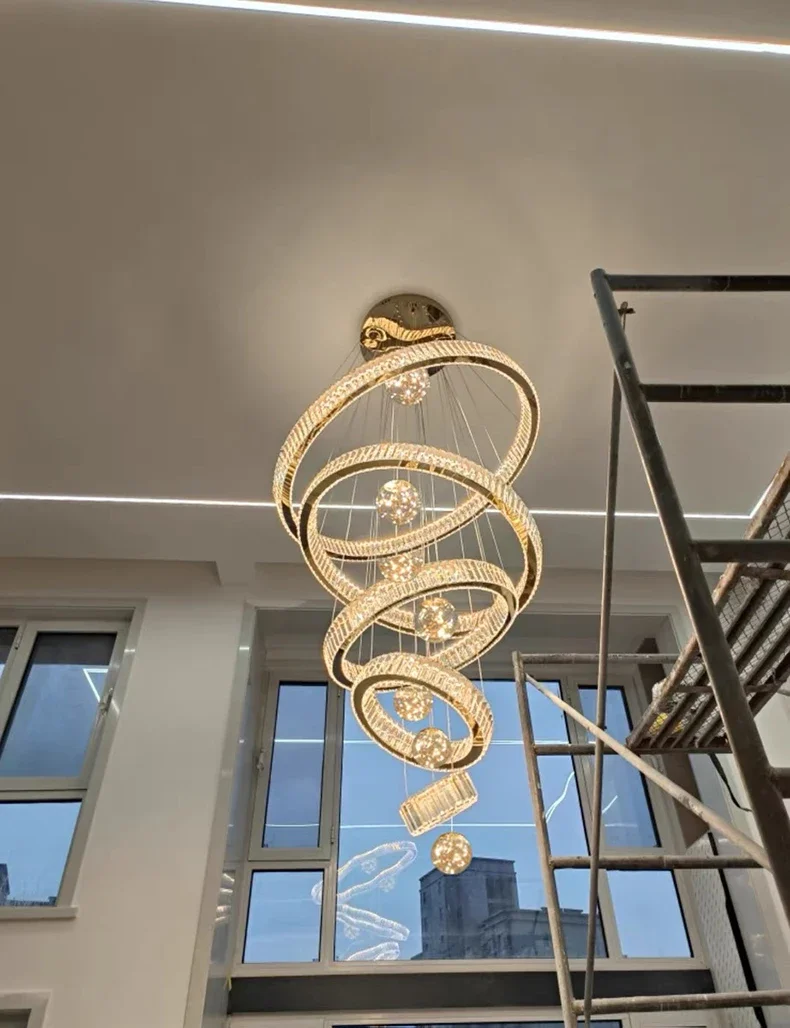 

Modern Crystal Chandelier Lustre Stair Pendant Lights Duplex Architecture Living Room Pendant Lights Home Decoration Lighting